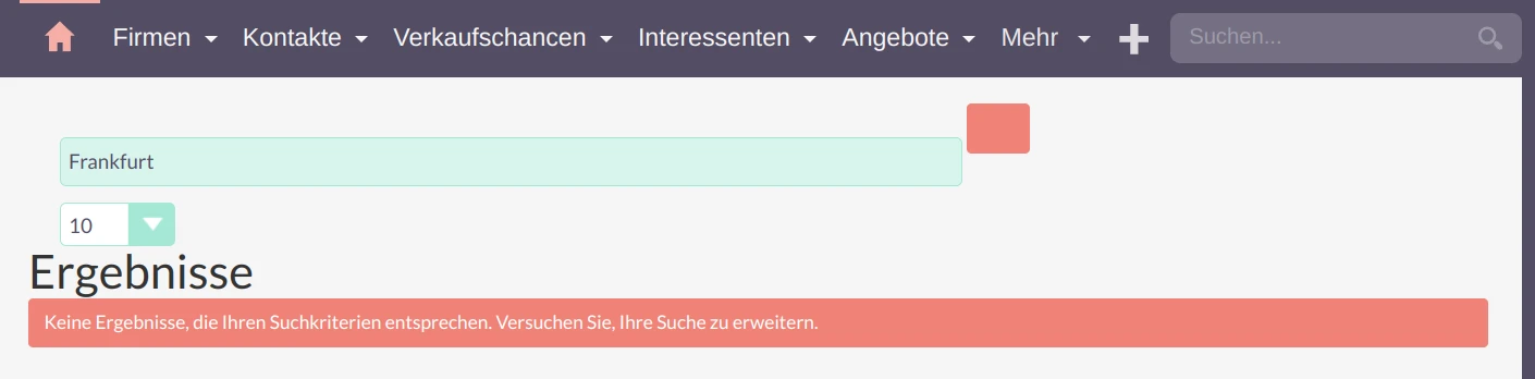 SuiteCRM globale Suche ohne Ergebnisse