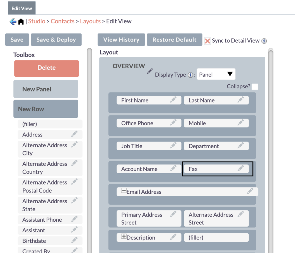 Contacts Edit View - Fax field