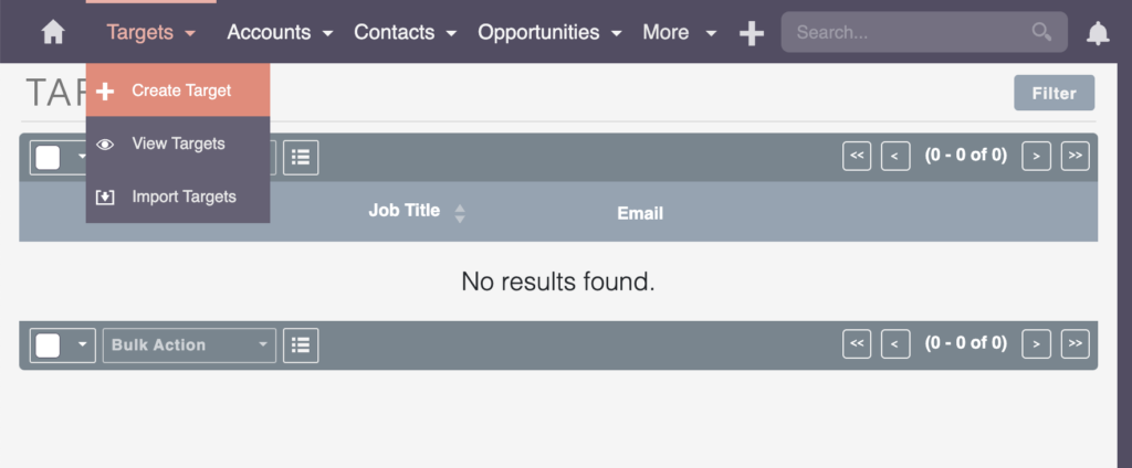 Create Target in SuiteCRM from menu dropdown