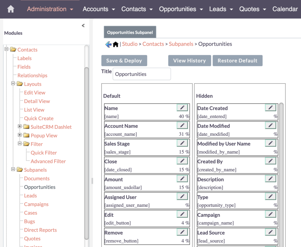 Edit the Contacts Subpanels