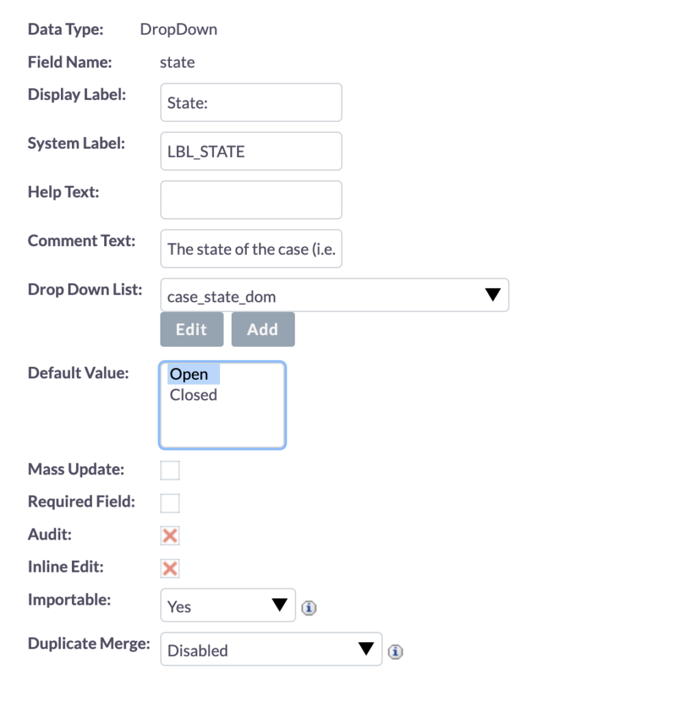 State - dropdown field