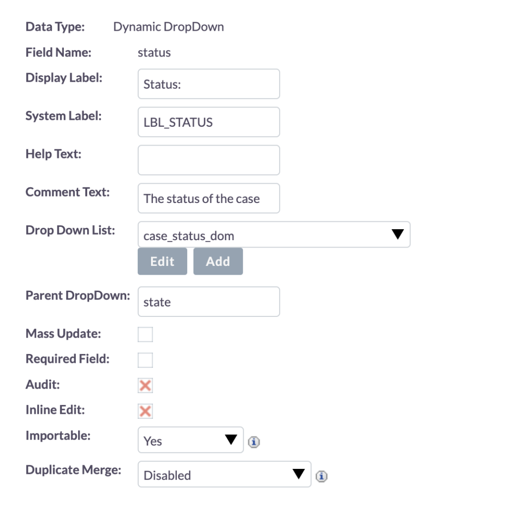 Status - dynamic dropdown field