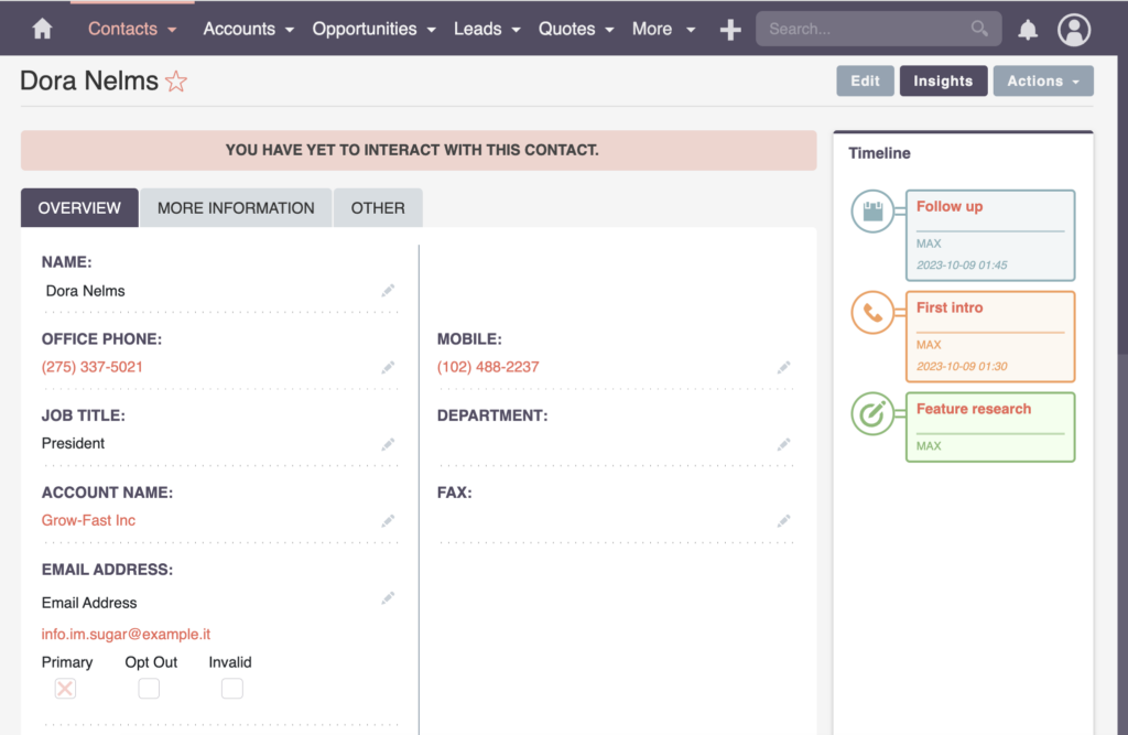 SuiteCRM Contacts overview