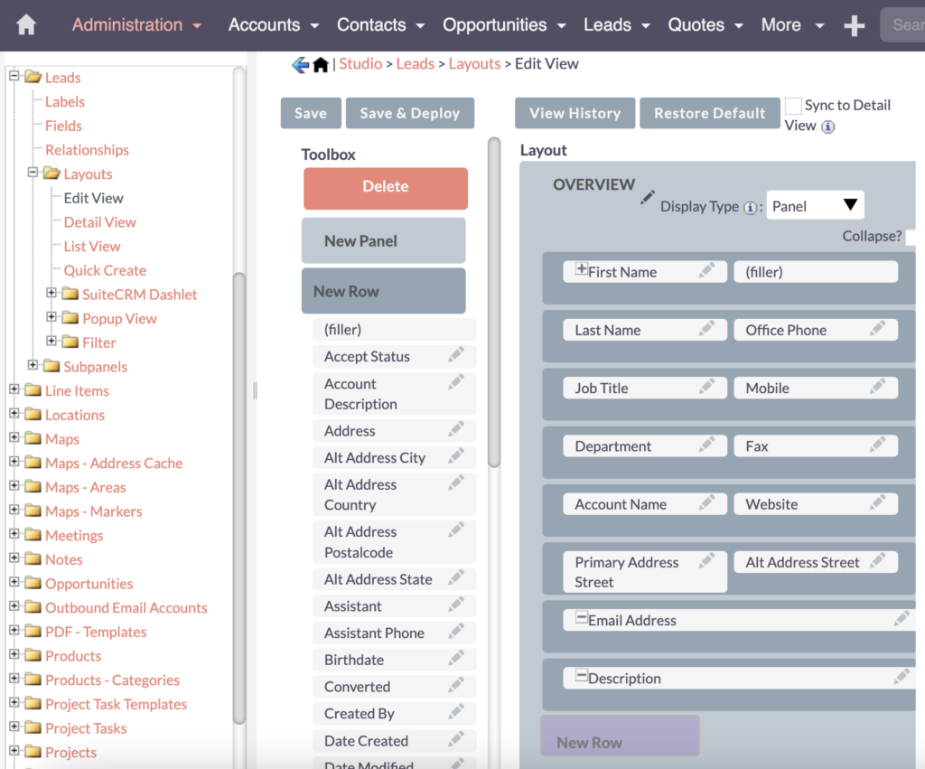 SuiteCRM Fields - add New Row