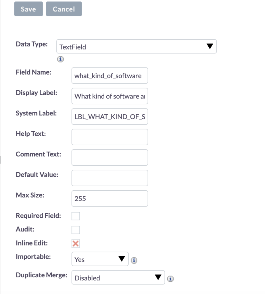 SuiteCRM Fields - Display Label