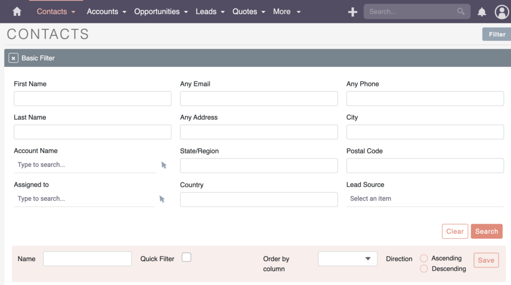 SuiteCRM Filter