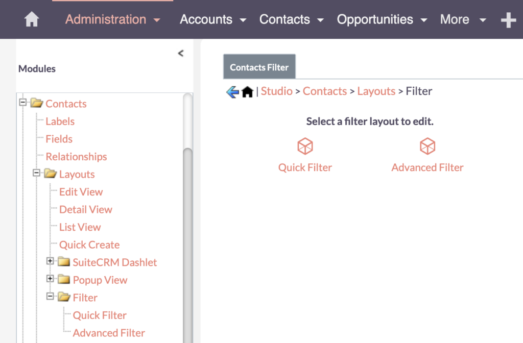 SuiteCRM Filter View