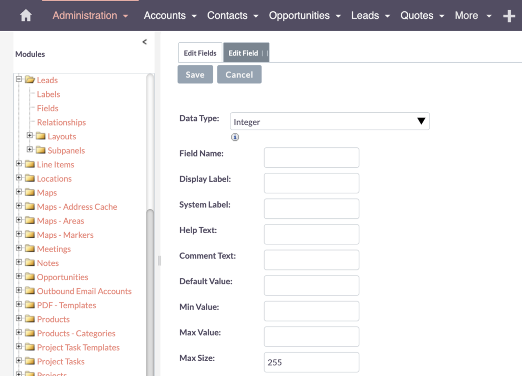 SuiteCRM Number or Integer Fields