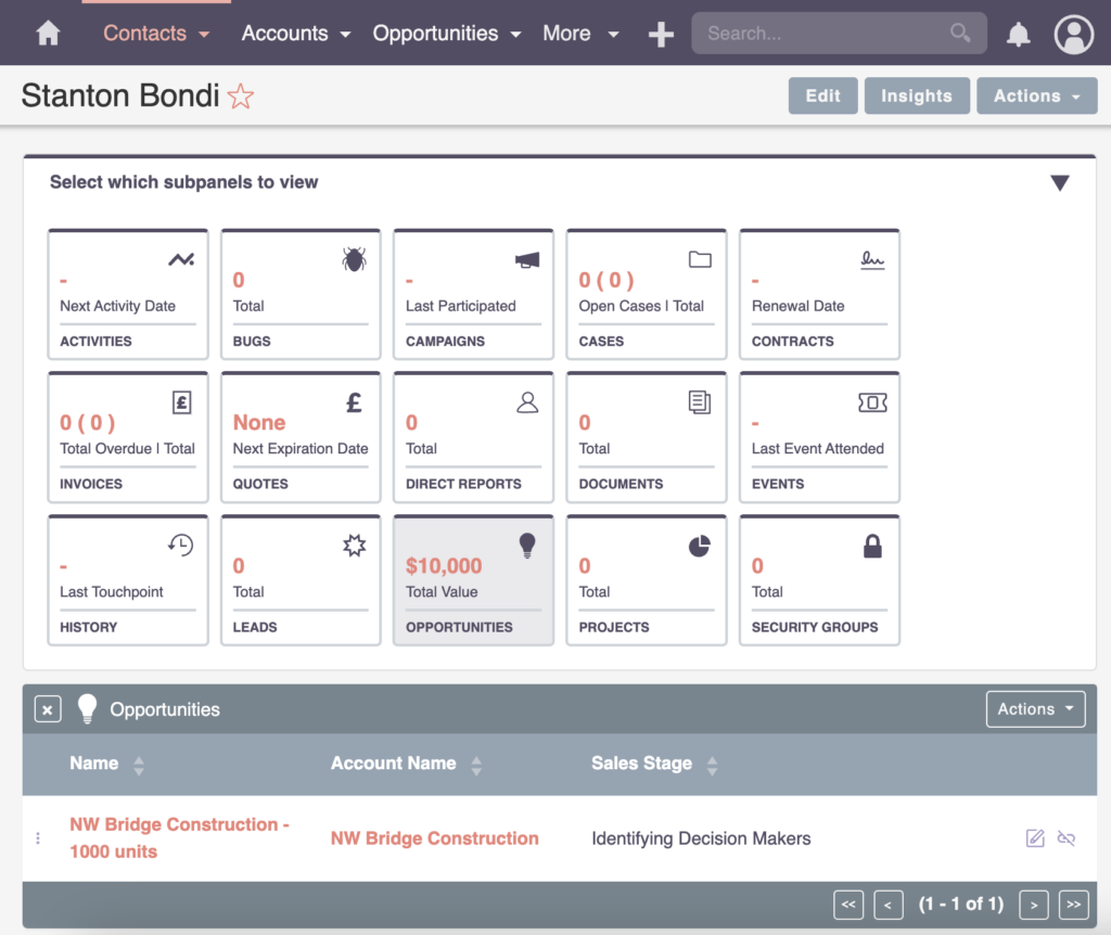 SuiteCRM Subpanel View