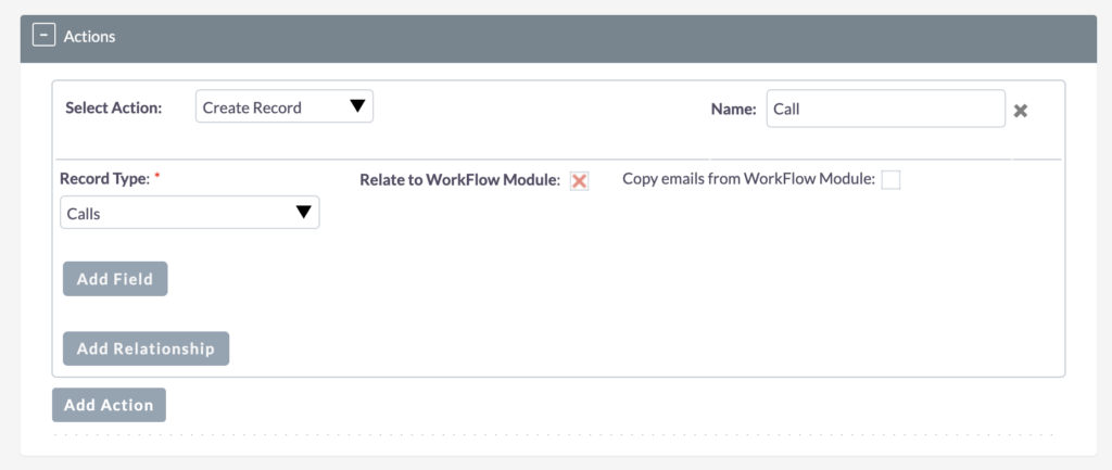 SuiteCRM Workflow - Add Action