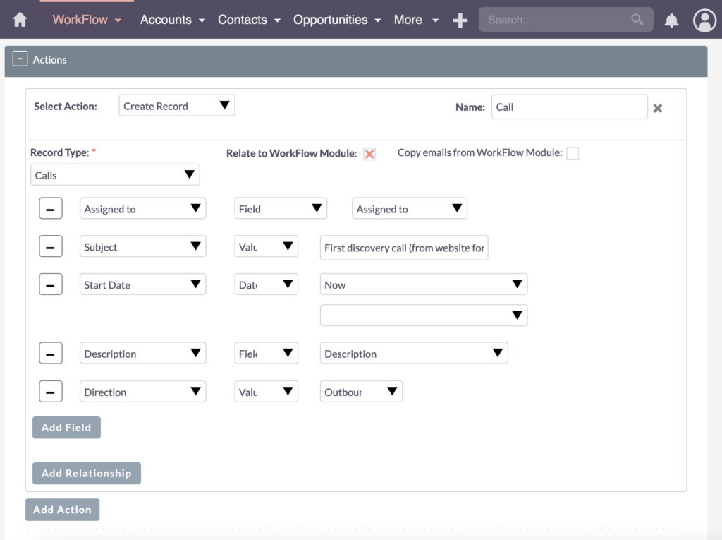 SuiteCRM Workflow - Add Fields