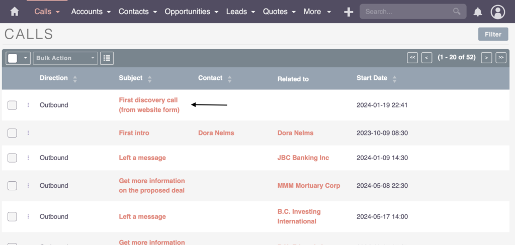 SuiteCRM Workflow Testing - Calls