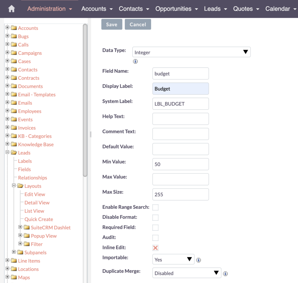 SuiteCRM adding an Integer Field