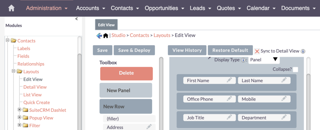 SuiteCRM Sync to Detail View