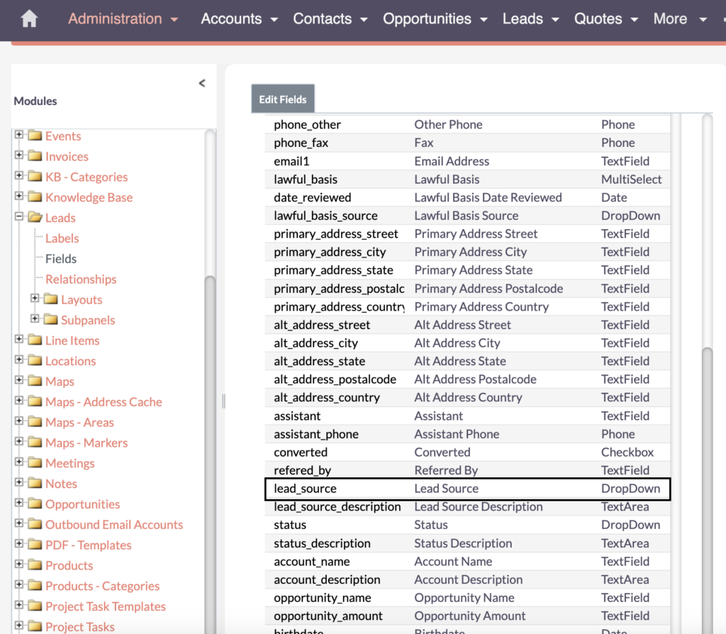 how to edit dropdown field