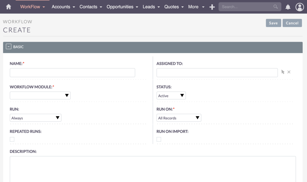 SuiteCRM Create Workflow