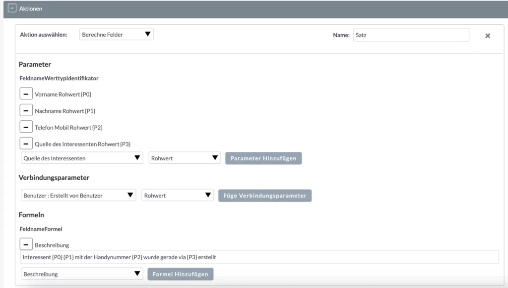 Workflow-Aktionen unter Verwendung von berechneten Feldern