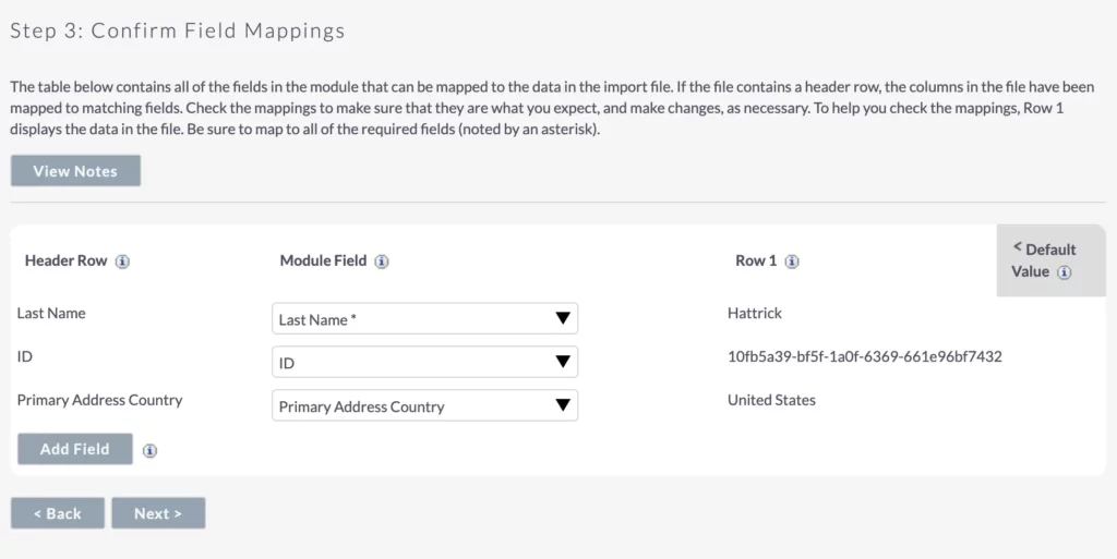 Confirm Field Mappings