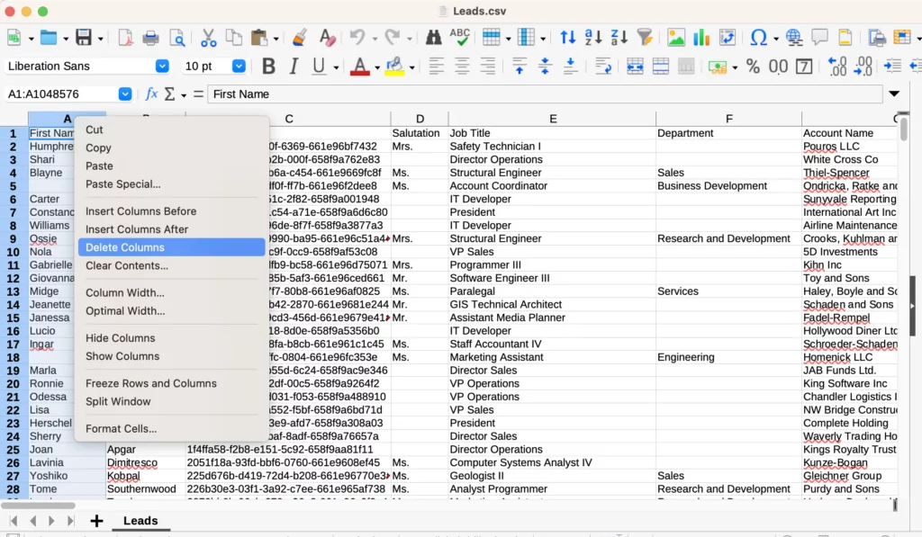 Excel - remove unnecessary columns