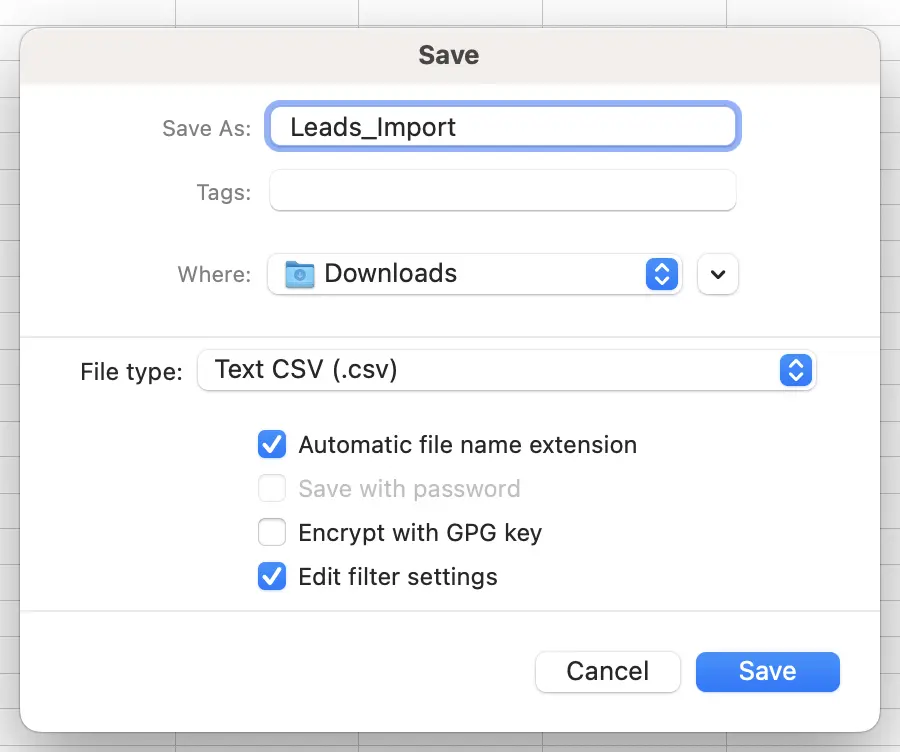 Save Leads_Import file