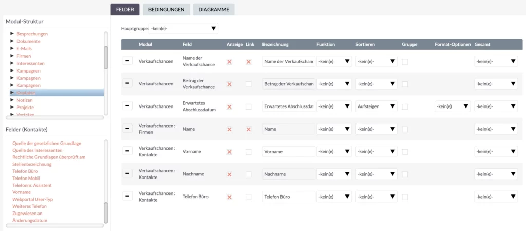 SuiteCRM Bericht - Verknüpfung von Kontakten mit Verkaufschancen