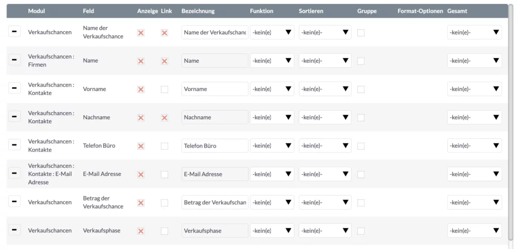 SuiteCRM Berichte - Verknüpfung des Nachnamens