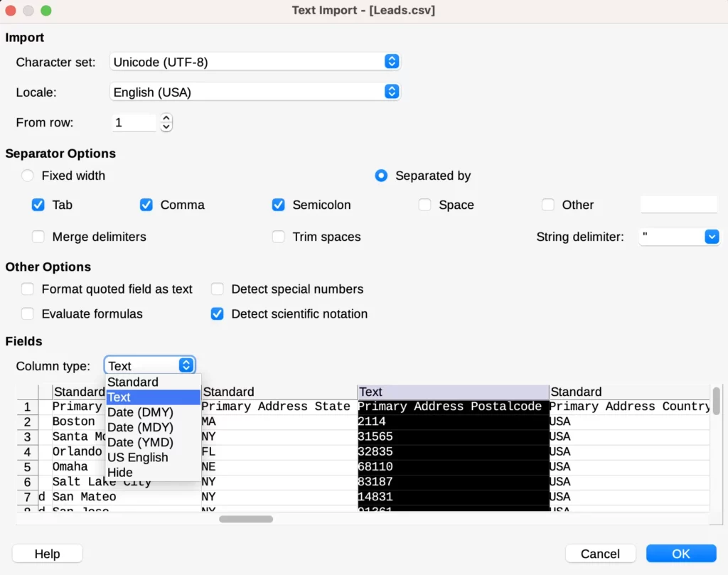 Change column type from Standard to Text