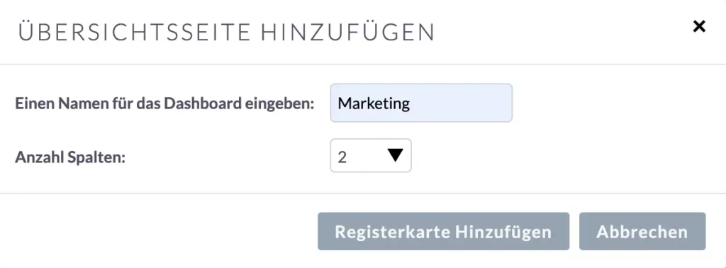Registerkarte hinzufügen - Marketing Dashboard