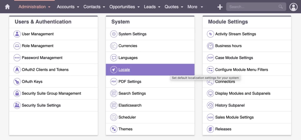 Configuring Local Currency Settings in SuiteCRM