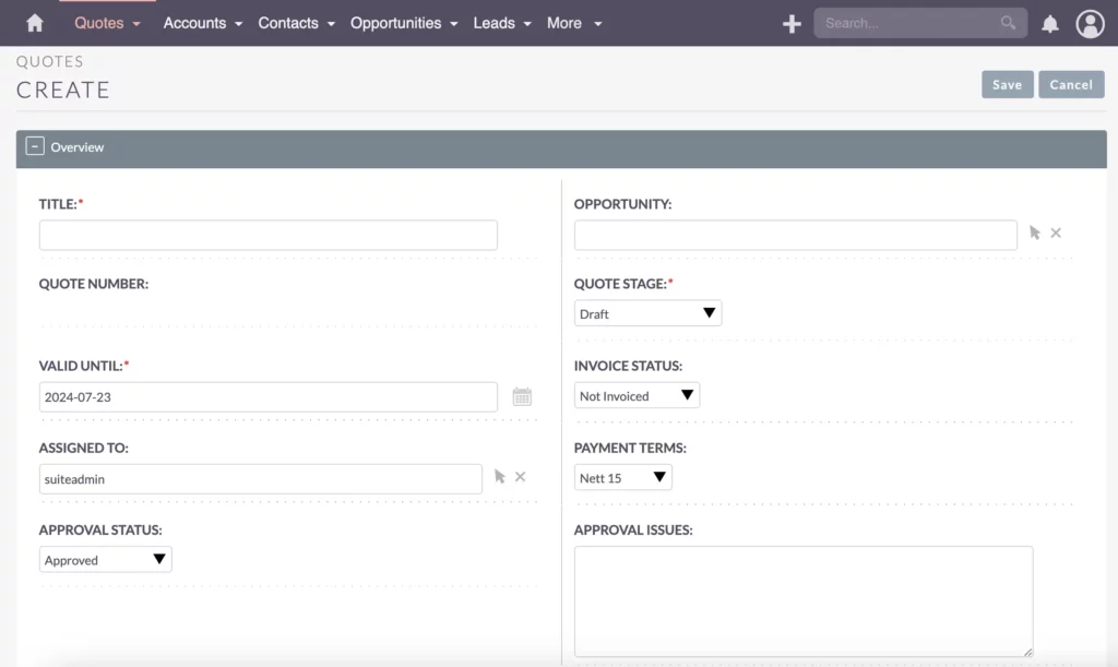 SuiteCRM Quotations