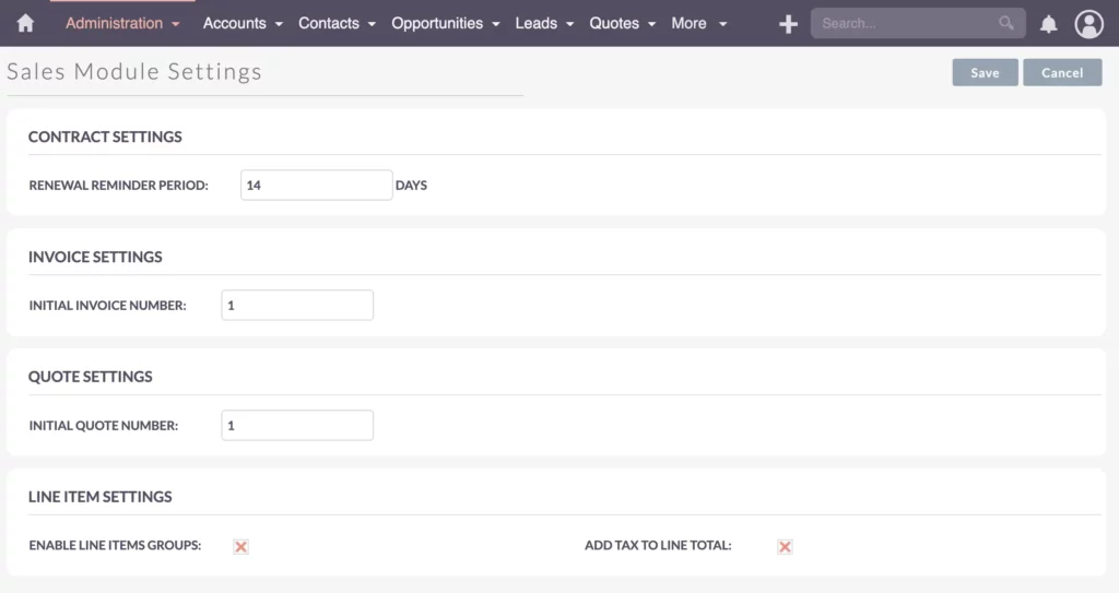 Sales Module Settings