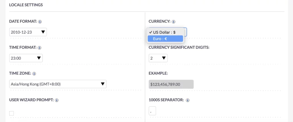 User Change Currency