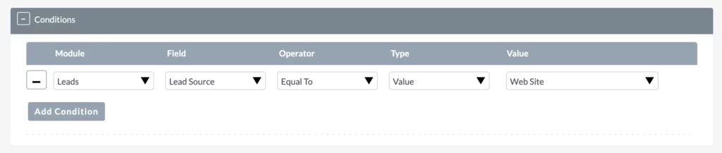 Workflow Condition - Lead Source Website