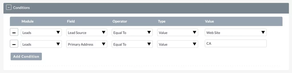 Workflow Condition - State CA