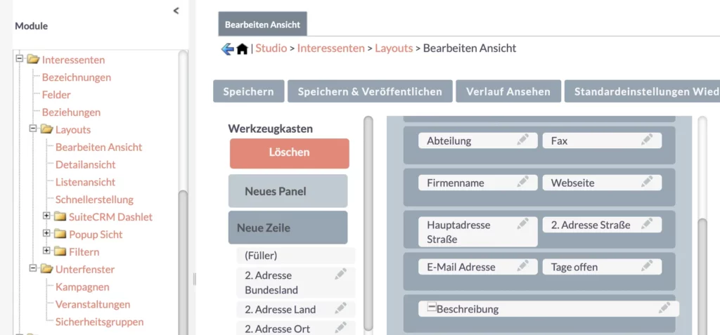 Bearbeiten Ansicht - tage offen