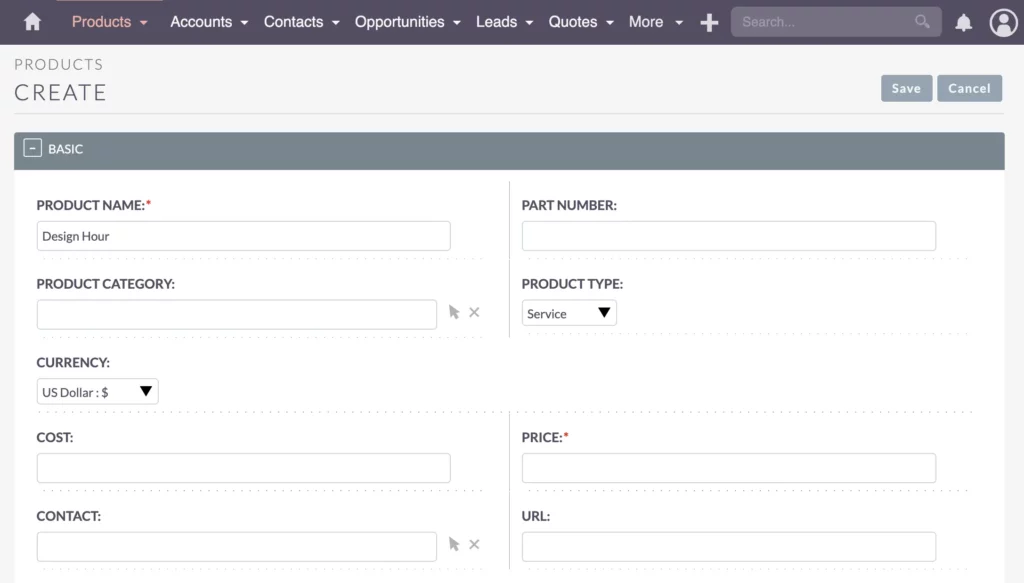 SuiteCRM Products - Create a Product