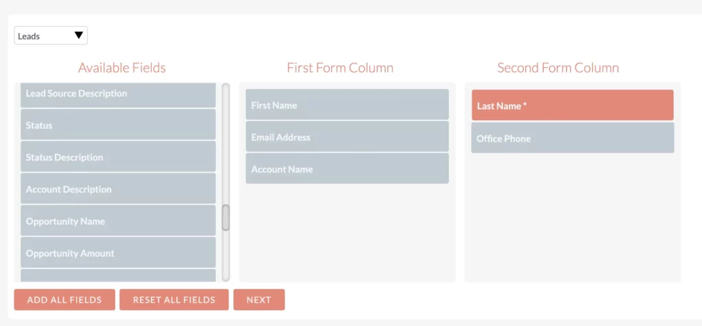 Choosing Form Fields and Column Layout