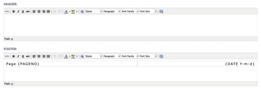 suitecrm pdf template header and footer