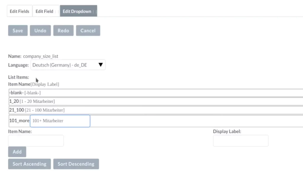 suitecrm translating dropdown field values