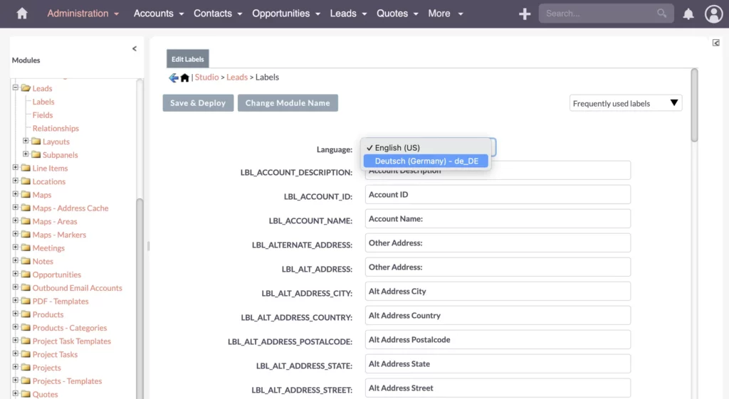 SuiteCRM Translating Labels and Dropdown Values for Better User Experience